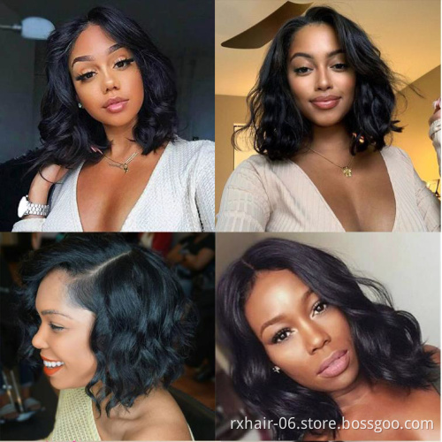 Short Bob Wavy Cuticle Indian Remy Virgin Silver Lace Front Cheap Human Hair High Density Overseas Body Wave Full Lace Wigs